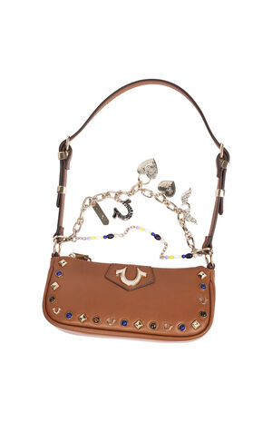 Cognac Chain & Studs Shoulder Bag image number 7