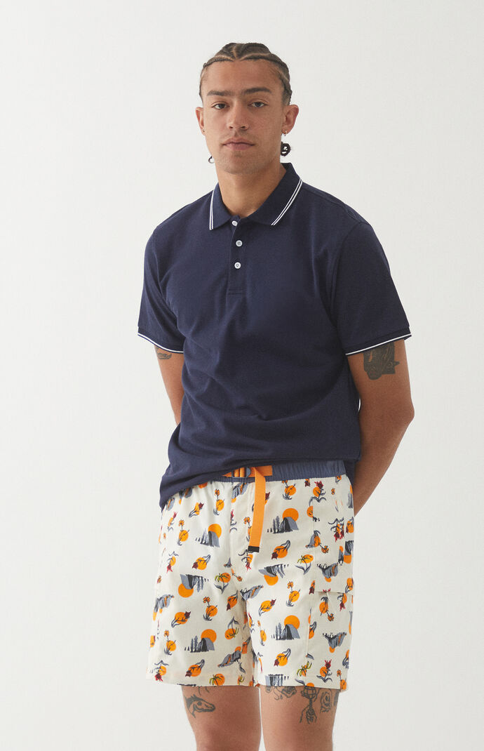 Navy Pique Stripe Polo Shirt