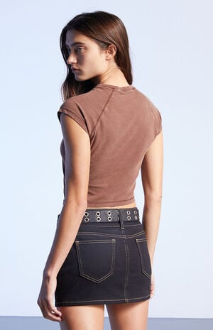 Black Stretch Low Rise Mini Skirt Black Stretch Low Rise Mini Skirt image number 4