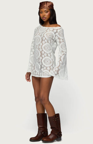 Off Shoulder Sheer Lace Mini Dress image number 2