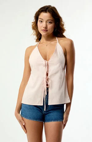 Rumi Linen Tie Front Halter Top image number 2