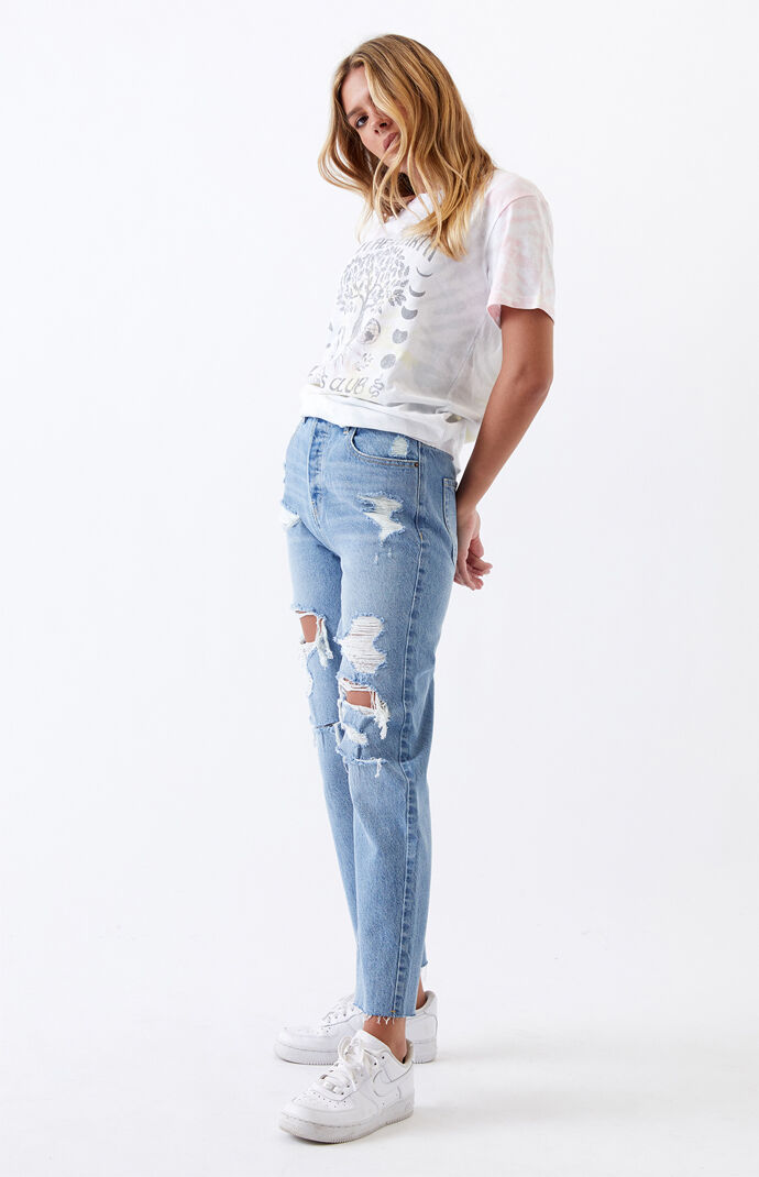 white high waisted straight leg jeans