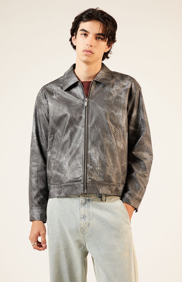 Men s Faux Leather Oversized Jacket in Gray Size Large