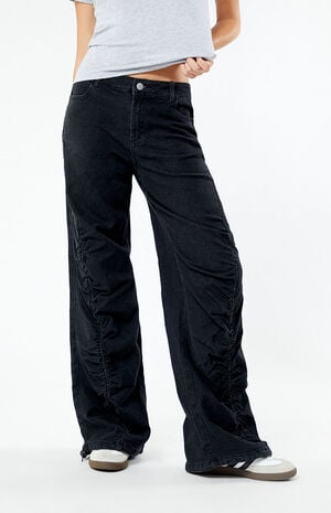 Black Ruched Wide Leg Jeans image number 2
