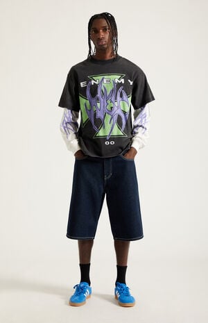 Austin Extreme Baggy Denim Shorts Dark Blue image number 6