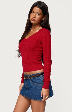 Ashlee V Neck Cable Knit Top image number 2