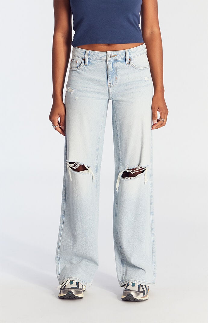 Pacsun Casey Fray Low Rise Baggy Jeans Ripped Light Indigo