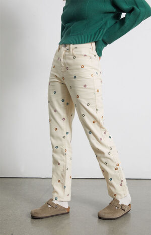 Flower Embroidered Corduroy Mom Jeans image number 5