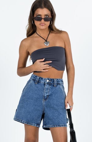 Eco Medium Indigo High Waisted Denim Carpenter Shorts image number 1