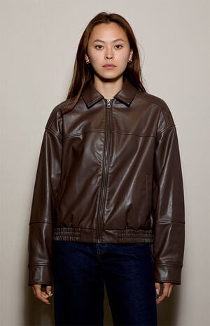 Faux Leather Bomber Jacket image number 2