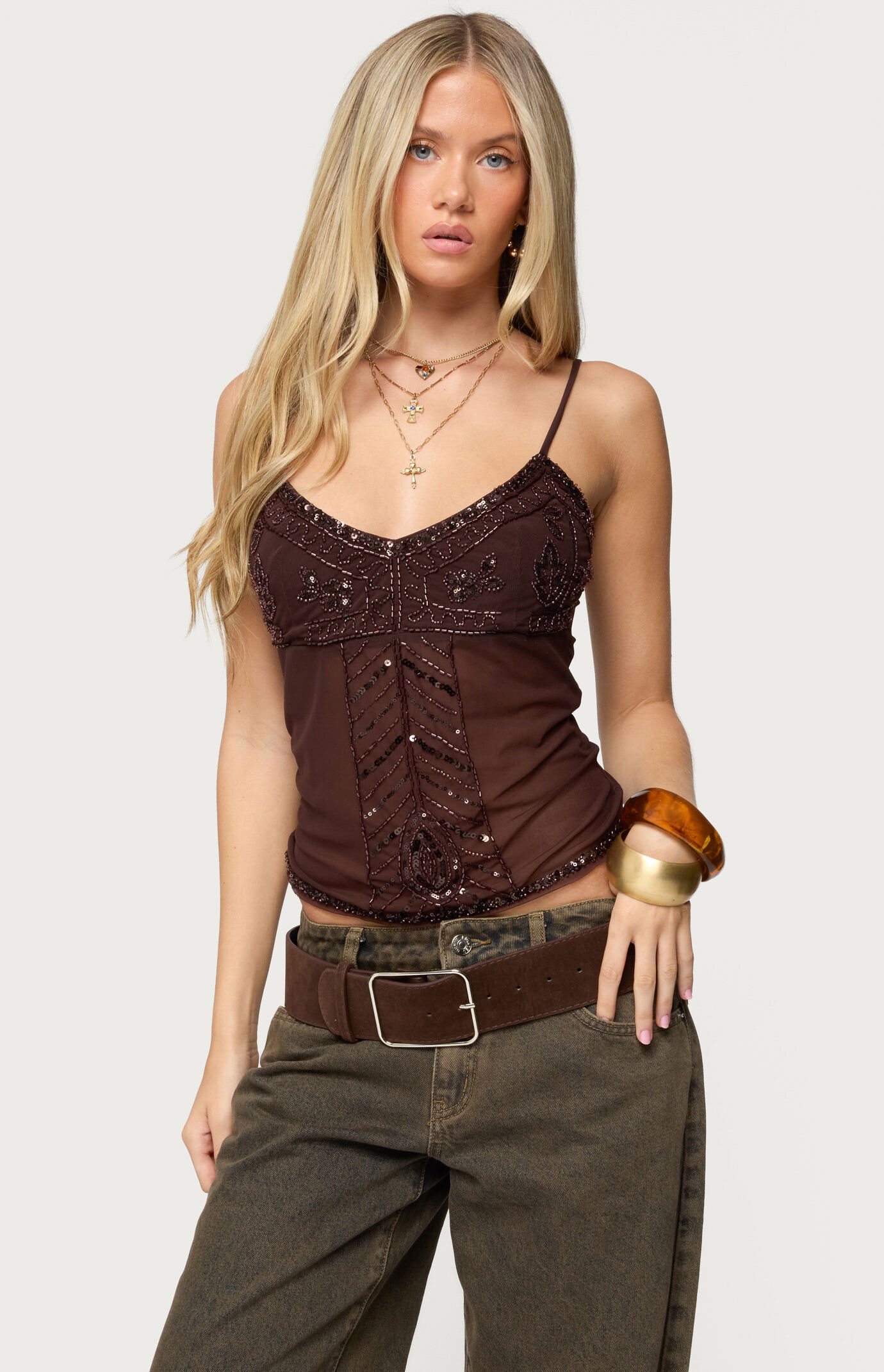 Edikted Azelia Beaded Sheer Chiffon Top