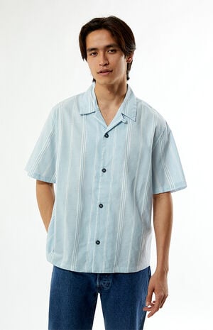 Blue Striped Oversized Camp Shirt image number 1
