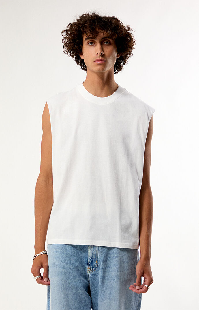 Pacsun White Cut Off Muscle T-Shirt