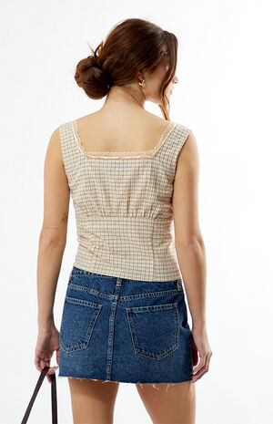 Plaid Button Up Lace Trim Top image number 5