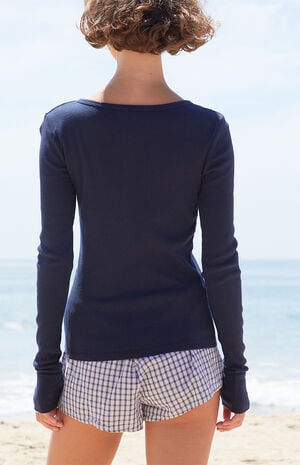 Blue Athern Ribbed Long Sleeve Top image number 4