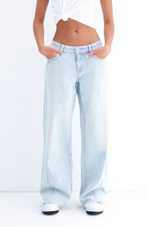 Casey Light Indigo Raw Cut Low Rise Baggy Jeans image number 2