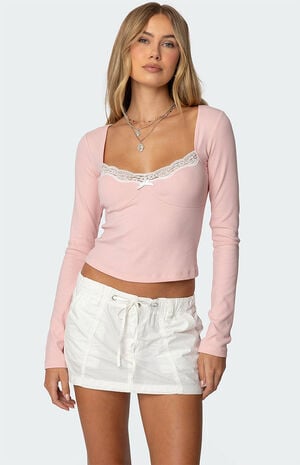 Morgyn Lace Trim Ribbed Top image number 1