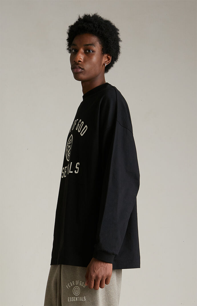 Fear of God ESSENTIALS Black University Long Sleeve T-Shirt | Pacsun