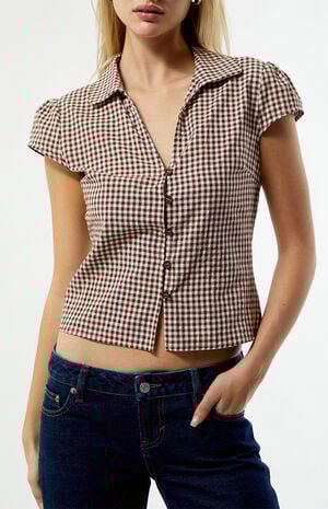 Gingham Button Down Short Sleeve Top image number 3