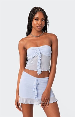 Solange Ruffle Mesh Tube Top image number 1