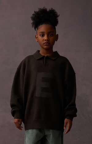 Off Black Knit Polo Sweater image number 3