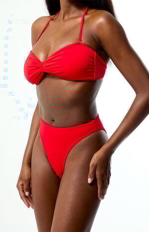 Red Kaelan High Waisted Cheeky Bikini Bottom image number 3