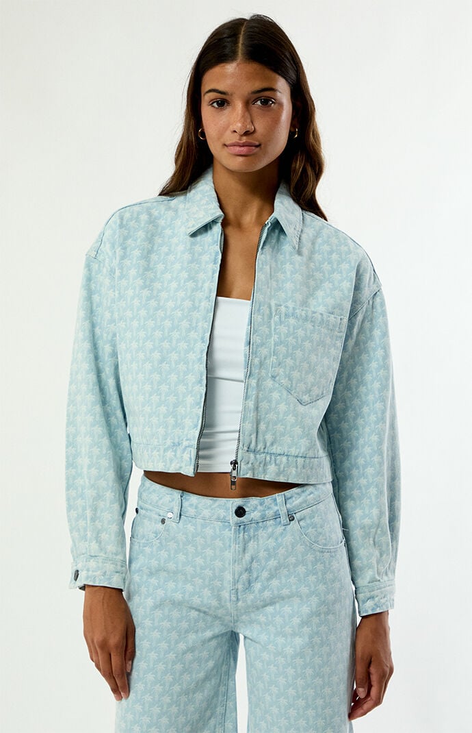 PLAY PALM ANGELS 2-Way Zip Cropped Jean Jacket