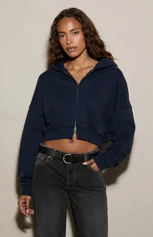 Ultra Soft Fleece Cropped Zip Up Hoodie image number 1
