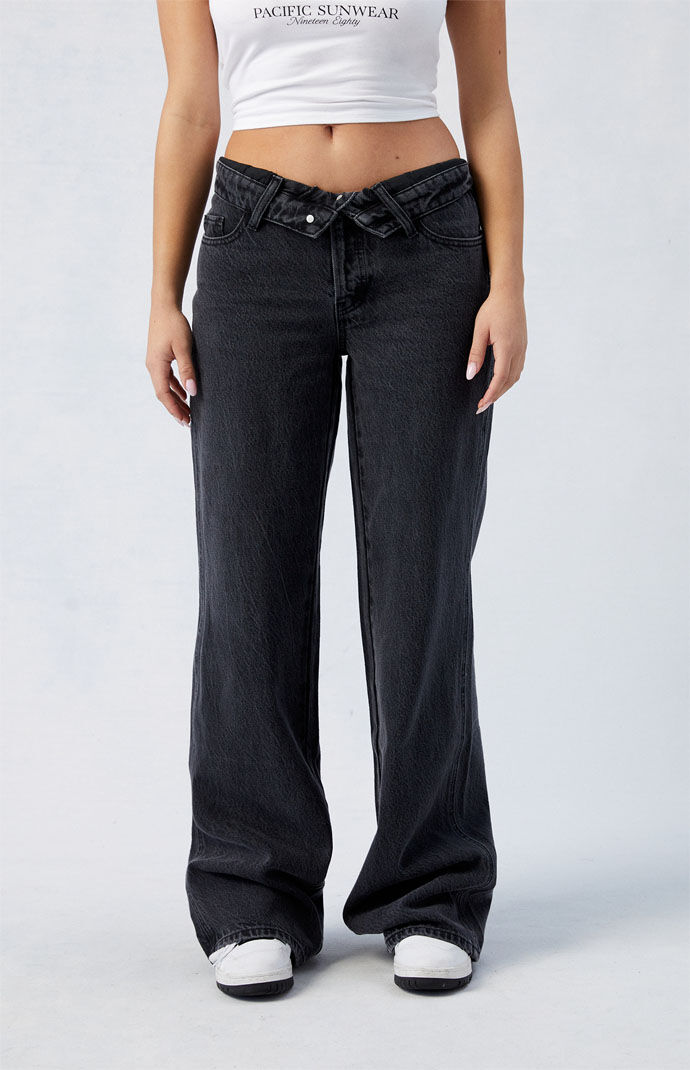Low Rise Baggy Jeans 24 ブラック Pacsun Black Fold-Over Casey Low Rise Baggy Jeans | PacSun