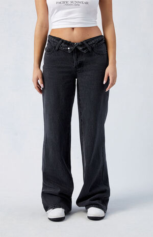 Black Fold-Over Casey Low Rise Baggy Jeans image number 1