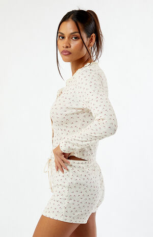 Floral Tie Front Knit Shorts image number 3