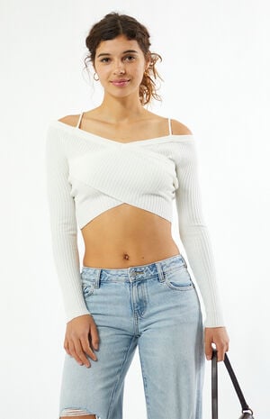 Off-The-Shoulder Wrap Long Sleeve Sweater image number 3