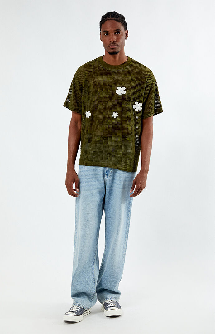 Pacsun Olive Flower Crochet Oversized T-Shirt | PacSun