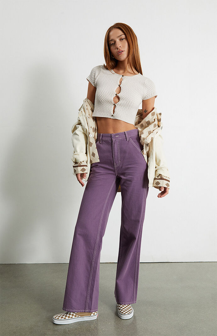 PacSun Purple Cinched Waistband Ultra High Waisted Flare Pants