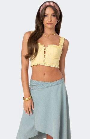 Button Front Cropped Eyelet Corset image number 1