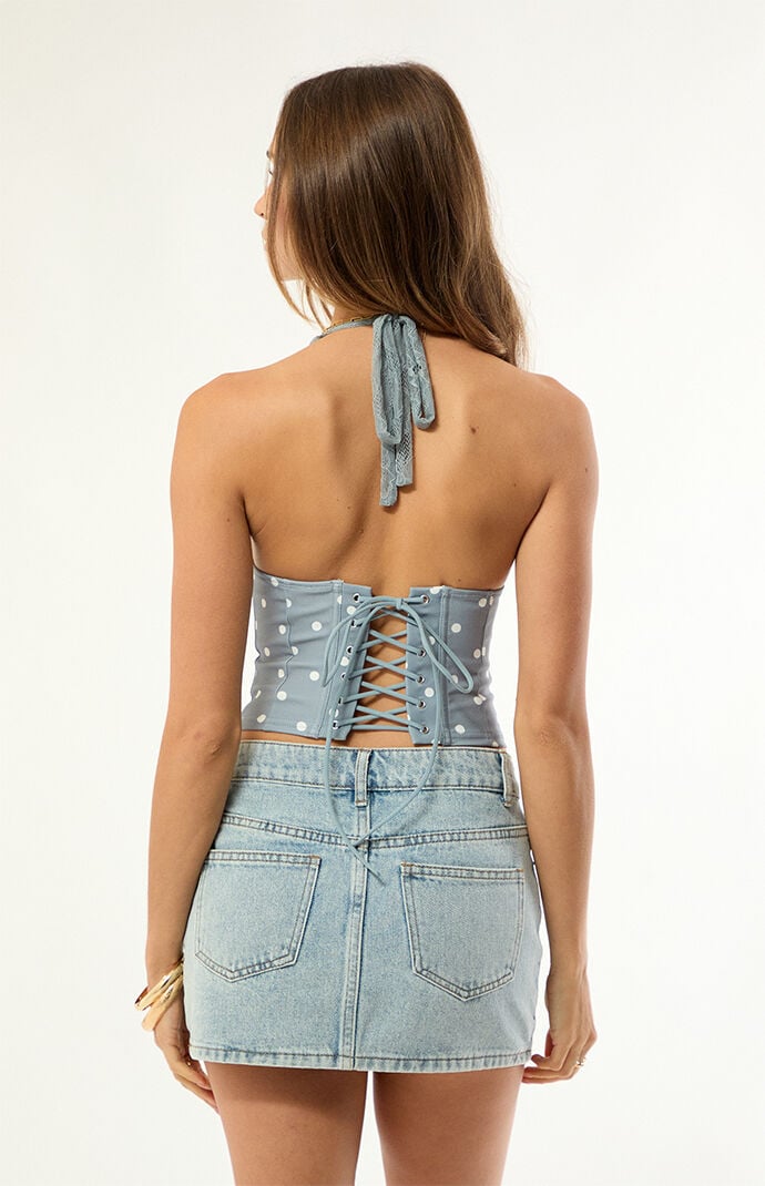Edikted Lacey Polka Dot Lace Up Halter Top
