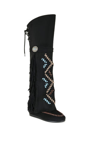 Women's Edmund Black Faux Suede Flat Moccasin Boots image number 2