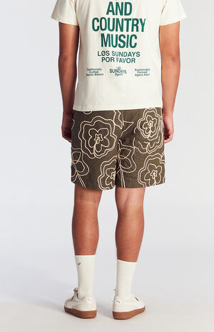 Olive Floral Embroidered Volley Shorts image number 4