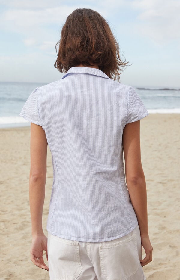John Galt Blue & White Rue Striped Collared Top