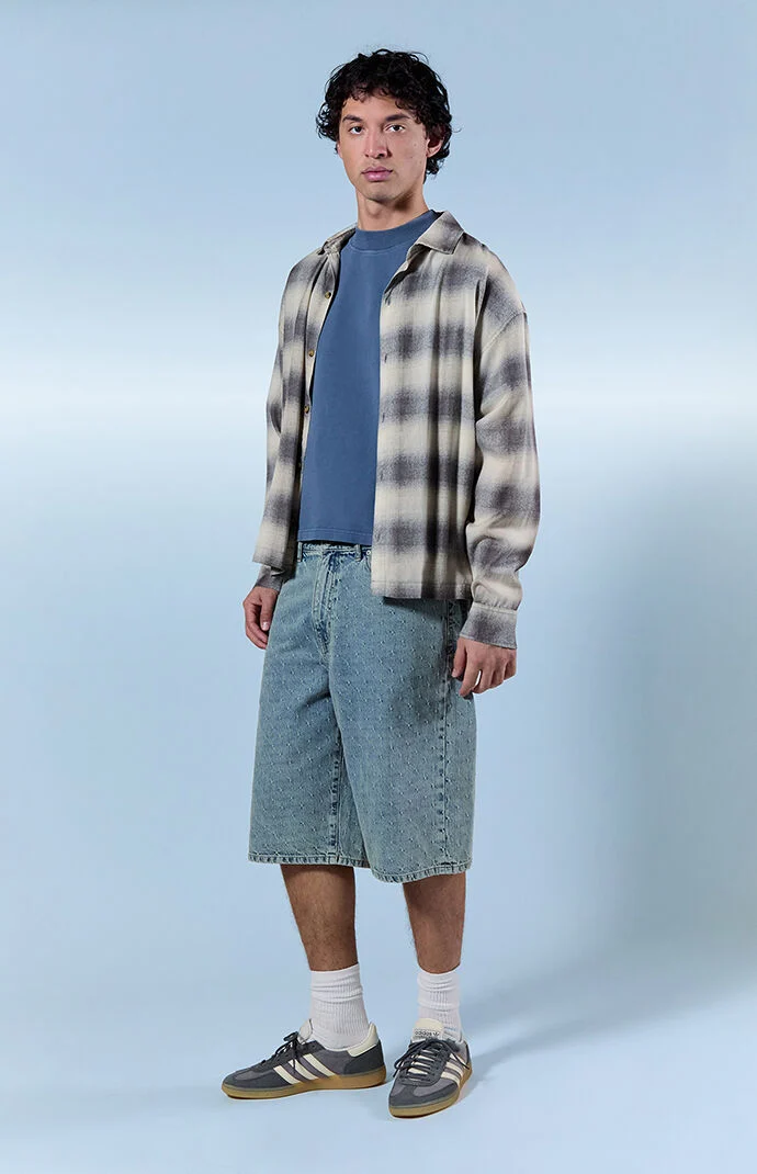 Pacsun Austin Extreme Baggy Jean Shorts Textured Slub Light Blue