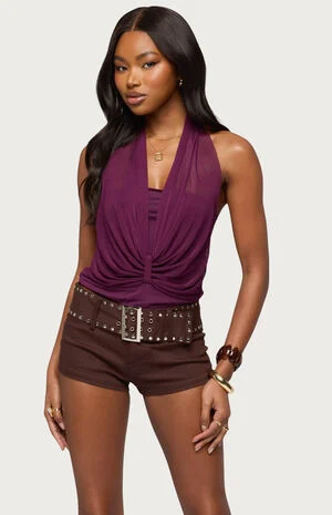 Layered Mesh Gathered  Halter Top image number 1