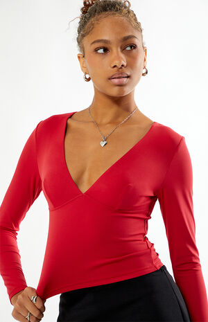 Gianna Plunge V-Neck Long Sleeve Top image number 5