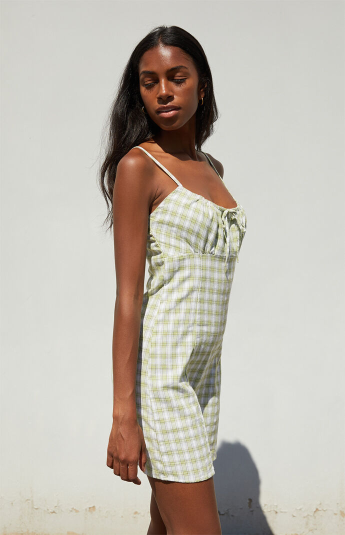 green and white plaid dress