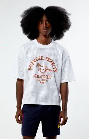 White Leagues Mesh Boxy Cropped Jersey T-Shirt