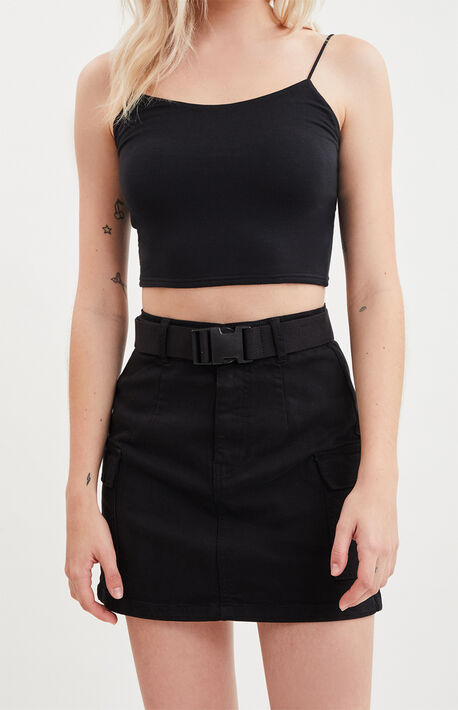 Black Stretch Belted Cargo Skirt