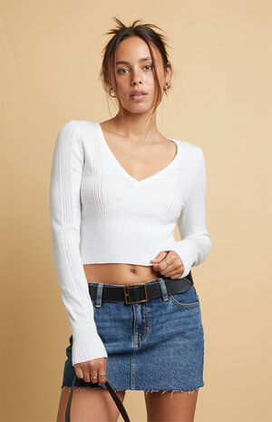 Heart Pointelle V-Neck Sweater image number 1
