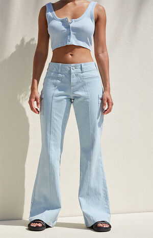 Light Blue Low Rise Cargo Flare Pants image number 1