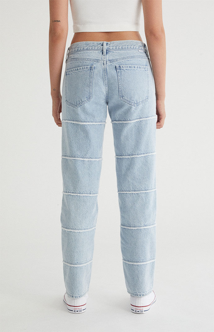 Pacsun Eco Light Blue Frayed Low Rise Straight Leg Jeans