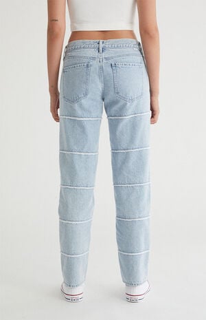 Eco Light Blue Frayed Low Rise Straight Leg Jeans image number 4
