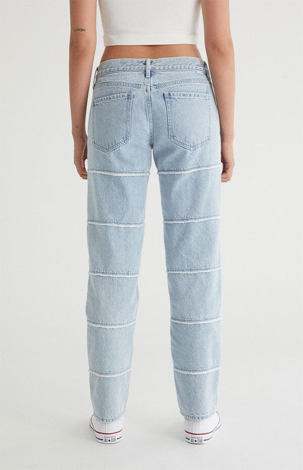 Eco Light Blue Frayed Low Rise Straight Leg Jeans